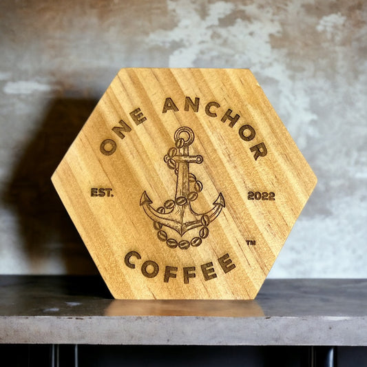 Set of 4 One Anchor Custom Engraved Wooden Drink Coasters - Coastal Elegance & Durability