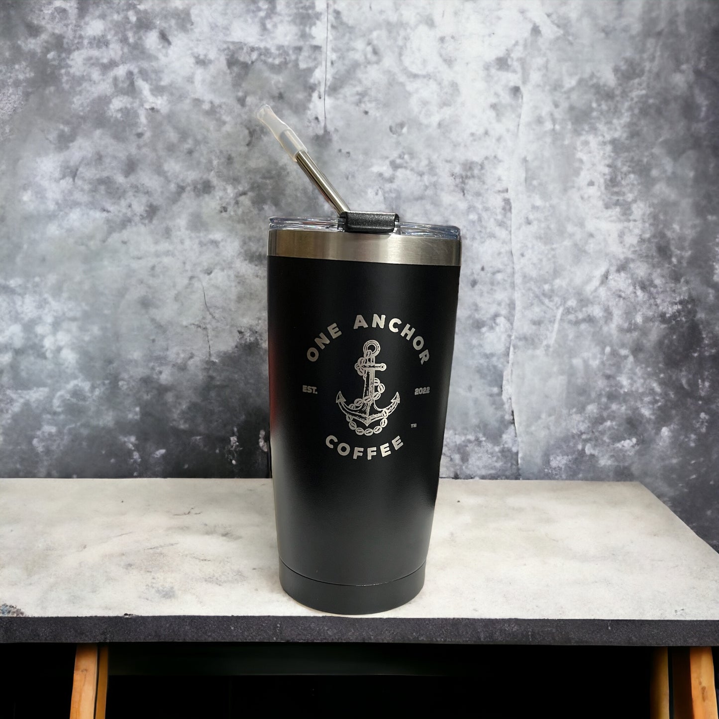 20oz One Anchor Premium Stainless Steel Coffee Tumbler with Dual Lids & Eco Straws